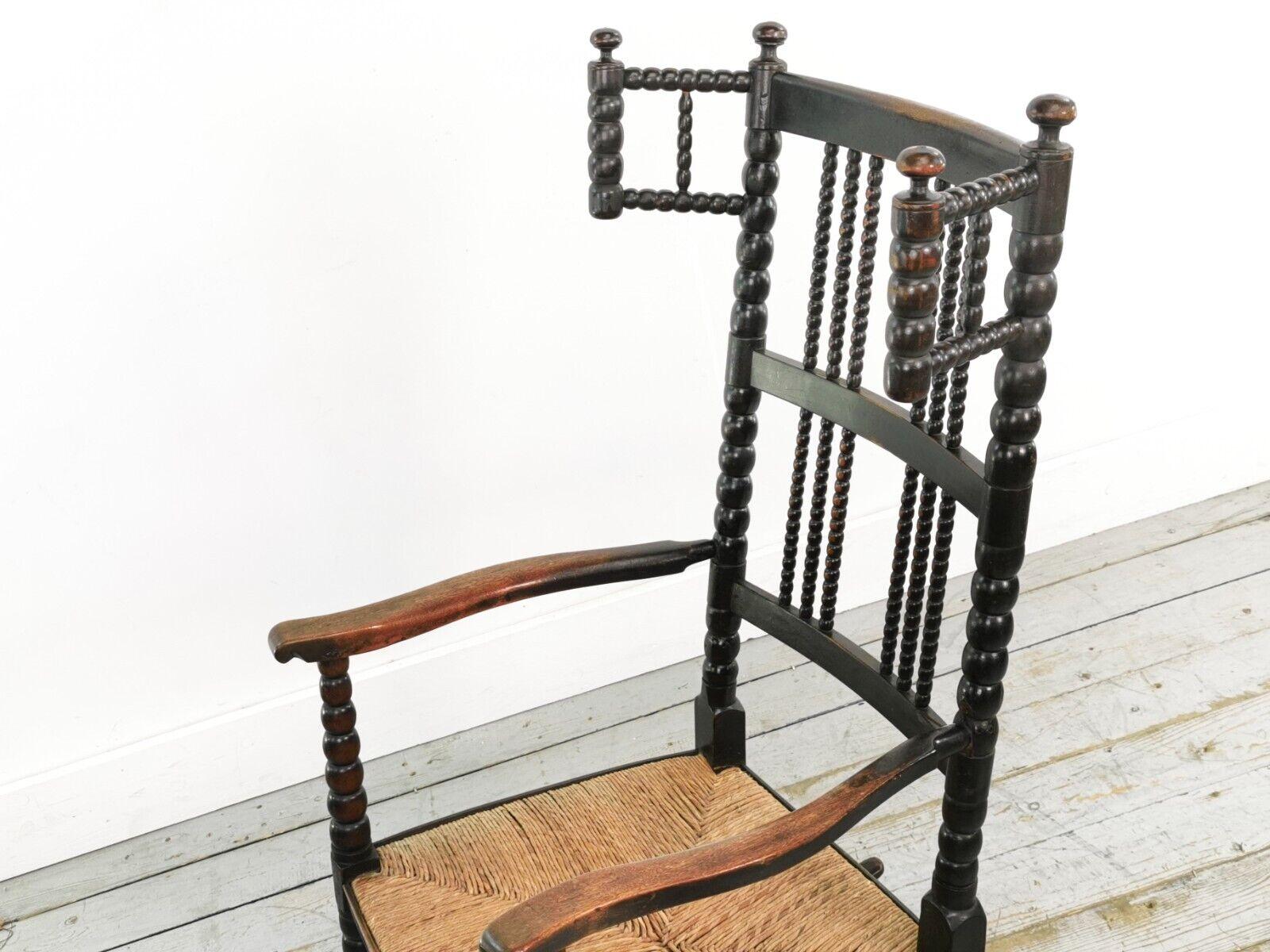 19th Century Antique Arts and Crafts Ebonized Bobbin Rocking Chair For Sale 1