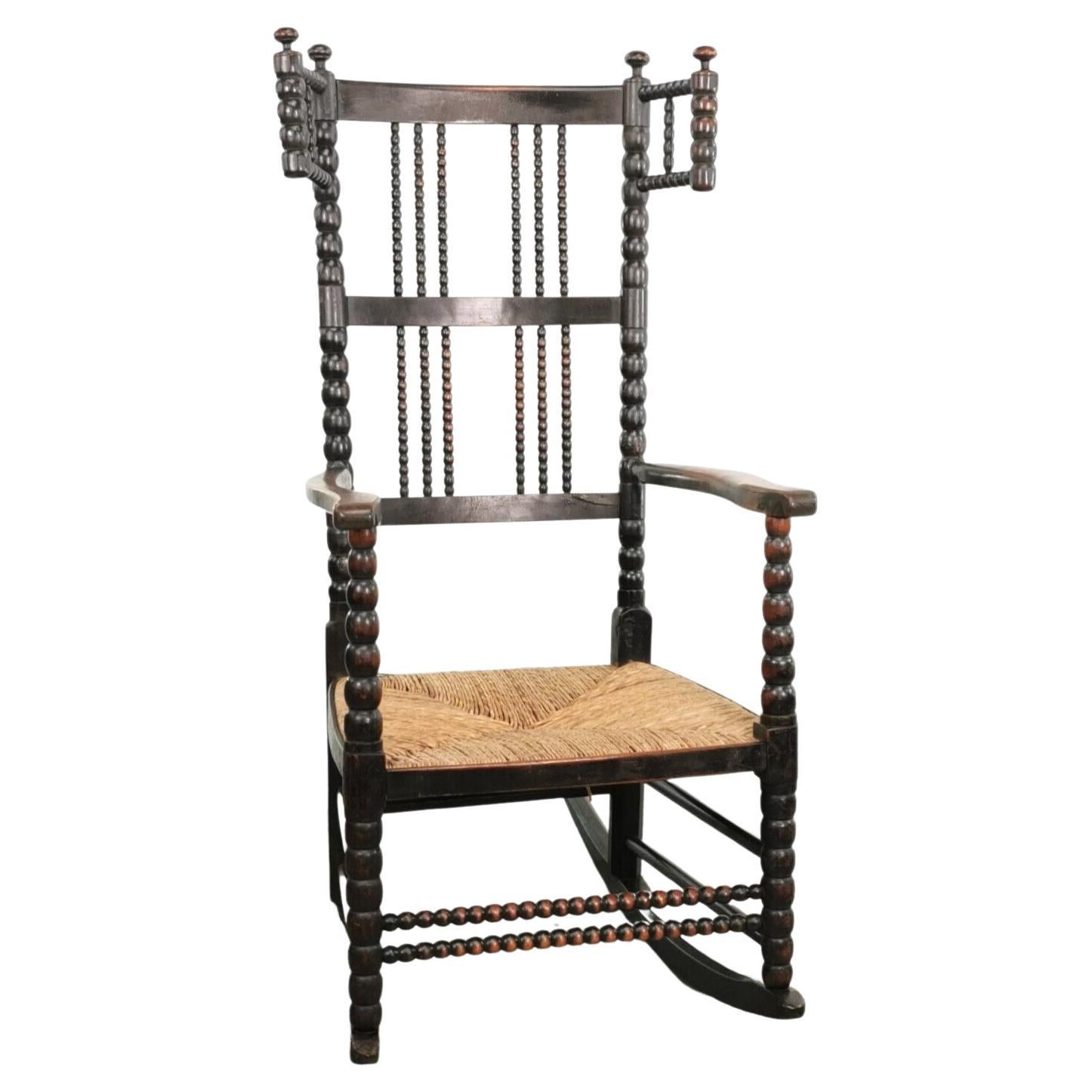 19th Century Antique Arts and Crafts Ebonized Bobbin Rocking Chair For Sale