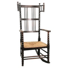 Chaise à bascule antique Arts and Crafts du 19ème siècle en bois d'ébène