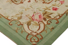 19th Century Antique Aubusson Rug, Floral Medallion in Light Green - Rug & Kilim