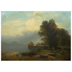 19th Century Antique Austrian Landscape Painting of Tyrol Lake by Anton Pick