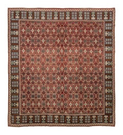 19th Century Antique Axminster Rug, Floral Trellises over Rust Red - Rug & Kilim