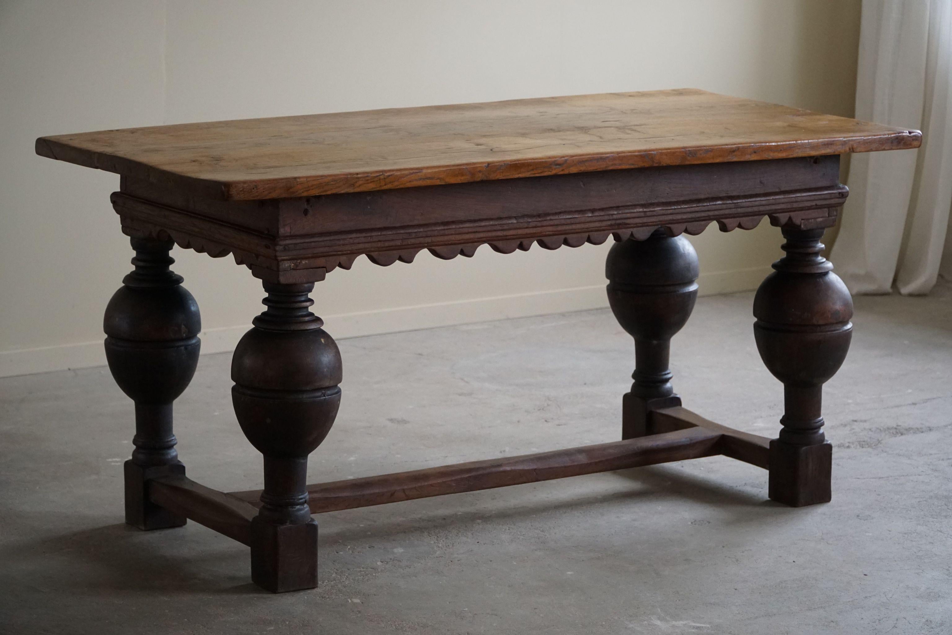 19th Century Antique Baroque Dining / Desk Table in Oak, Danish Cabinetmaker For Sale 6