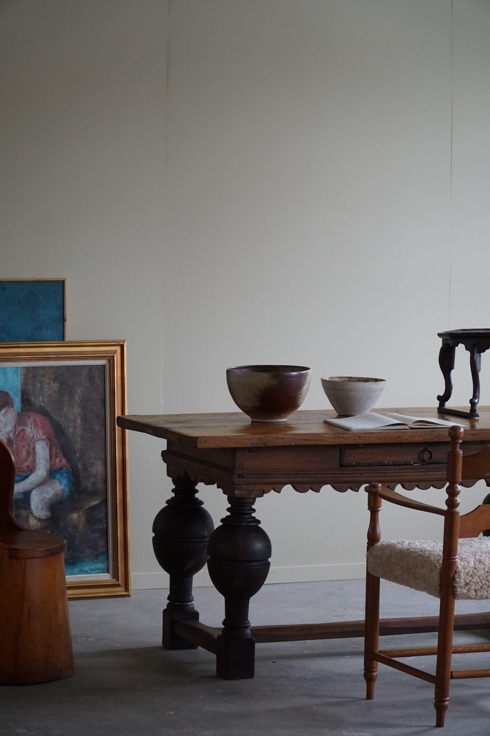 19th Century Antique Baroque Dining / Desk Table in Oak, Danish Cabinetmaker For Sale 9
