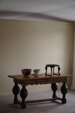 19th Century Antique Baroque Dining / Desk Table in Oak, Danish Cabinetmaker