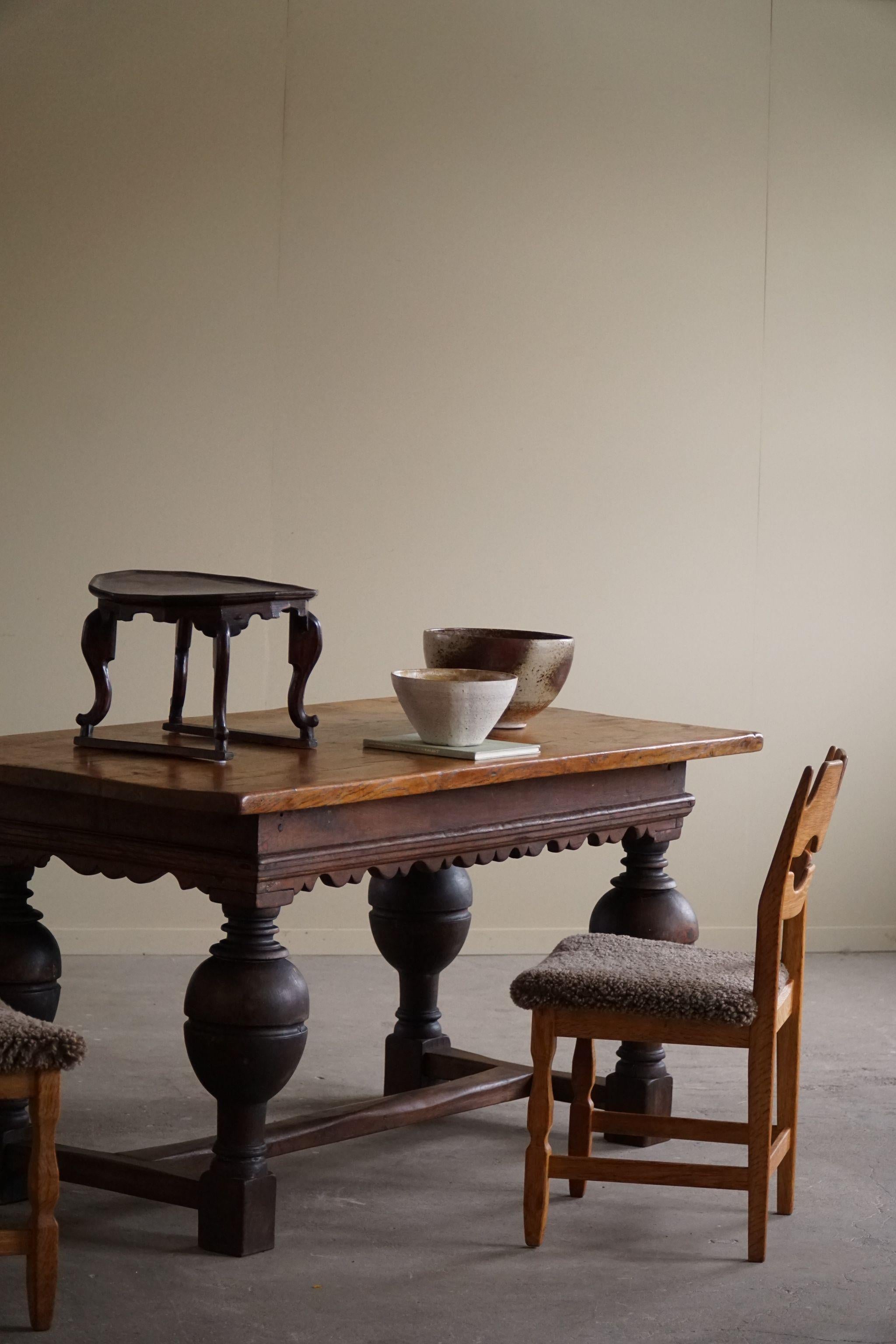 Antiker Barock-Ess-/Schreibtischtisch aus Eiche, dänischer Schreiner, 19. Jahrhundert (Dänisch) im Angebot
