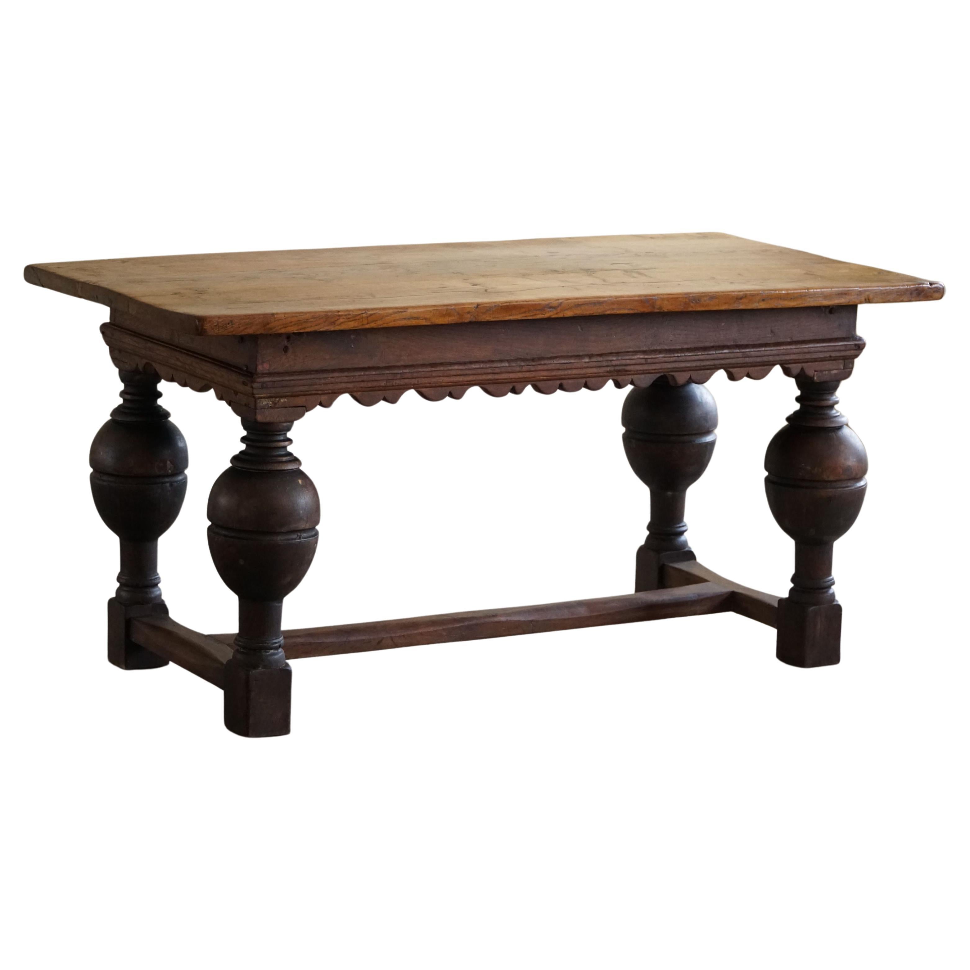 19th Century Antique Baroque Dining / Desk Table in Oak, Danish Cabinetmaker For Sale