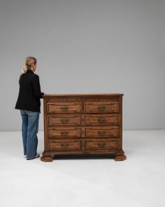 19th Century Antique Baroque Oak Chest of Drawers with Carved Columns