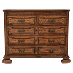19th Century Antique Baroque Oak Chest of Drawers with Carved Columns
