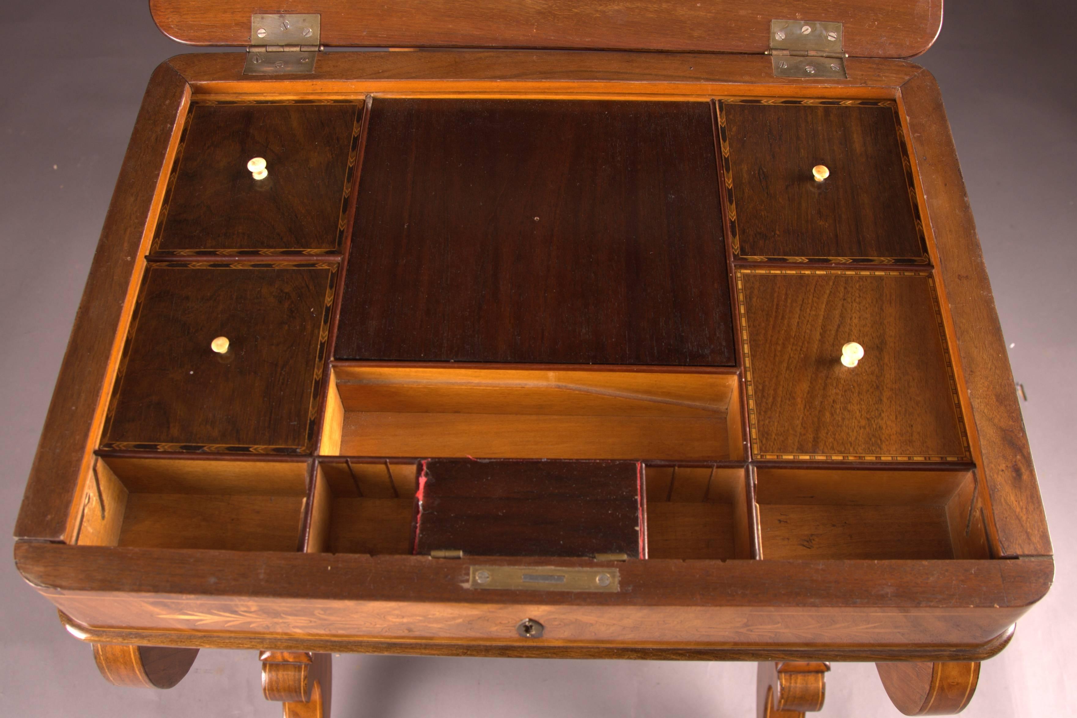 19th Century Antique Biedermeier Sewing Table from Vienna Walnut Root Veneer 3