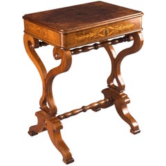 19th Century Antique Biedermeier Sewing Table from Vienna Walnut Root Veneer