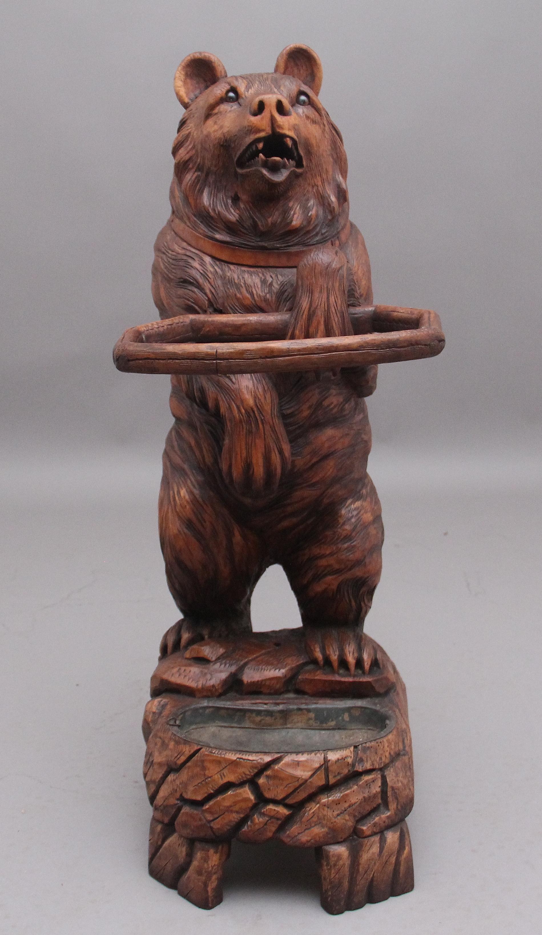 Late 19th Century 19th Century Antique Black Forest Bear Stick Stand For Sale