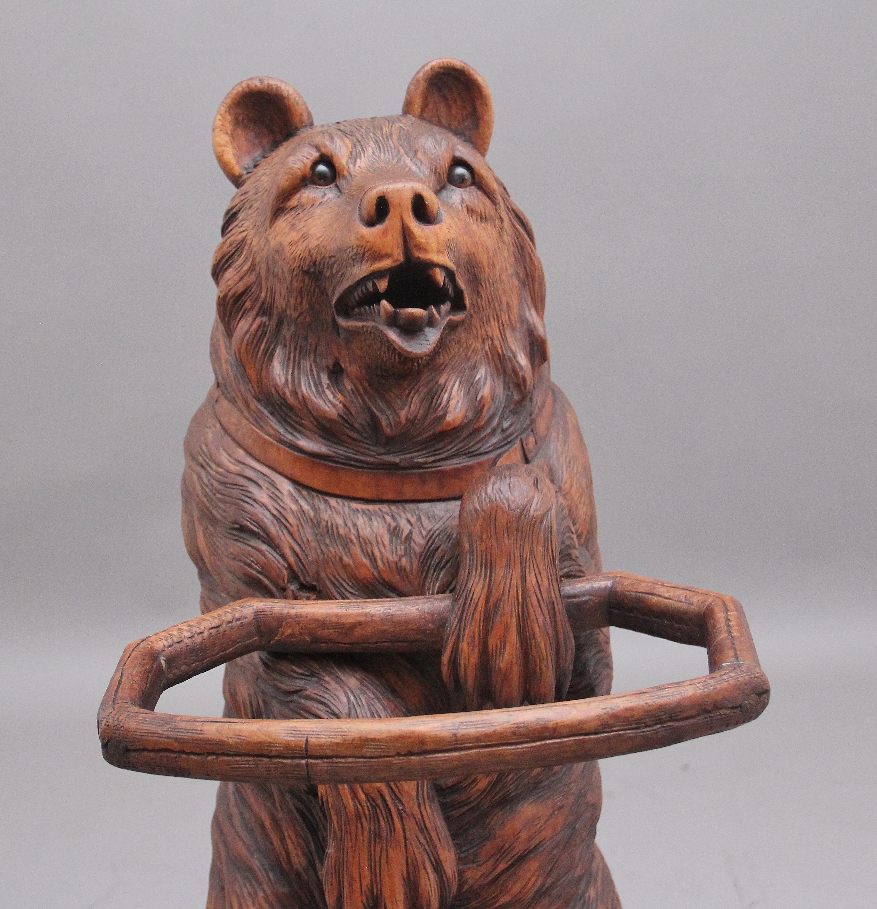Hardwood 19th Century Antique Black Forest Bear Stick Stand For Sale