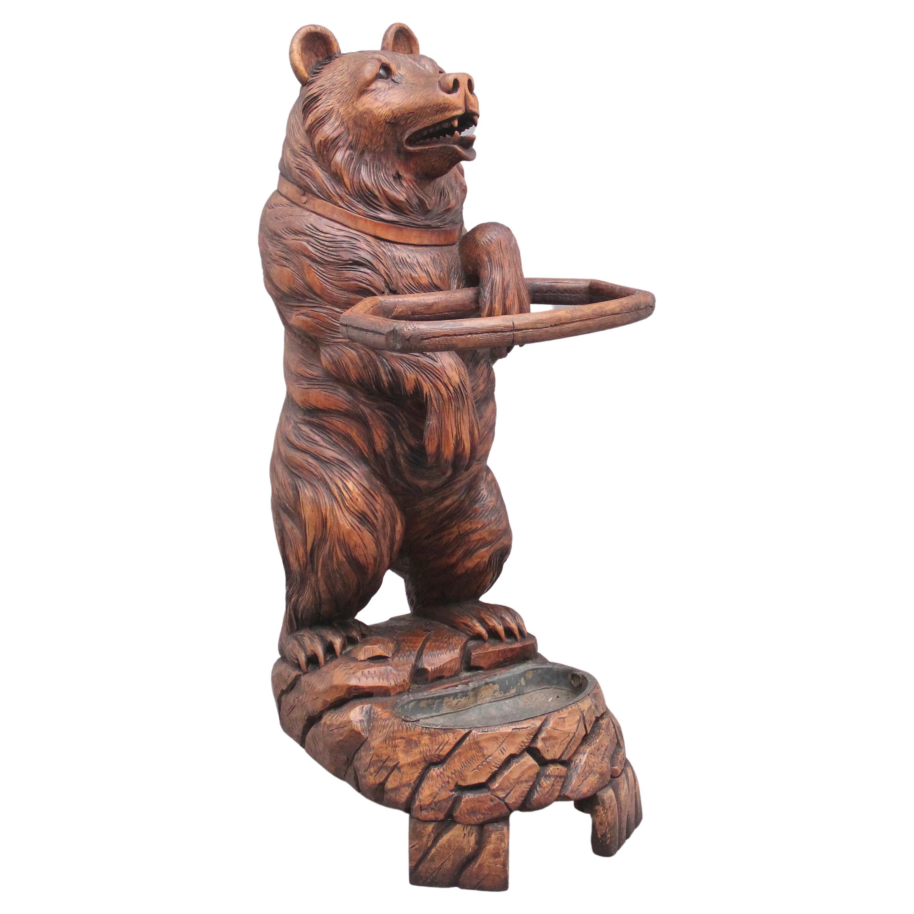 19th Century Antique Black Forest Bear Stick Stand For Sale