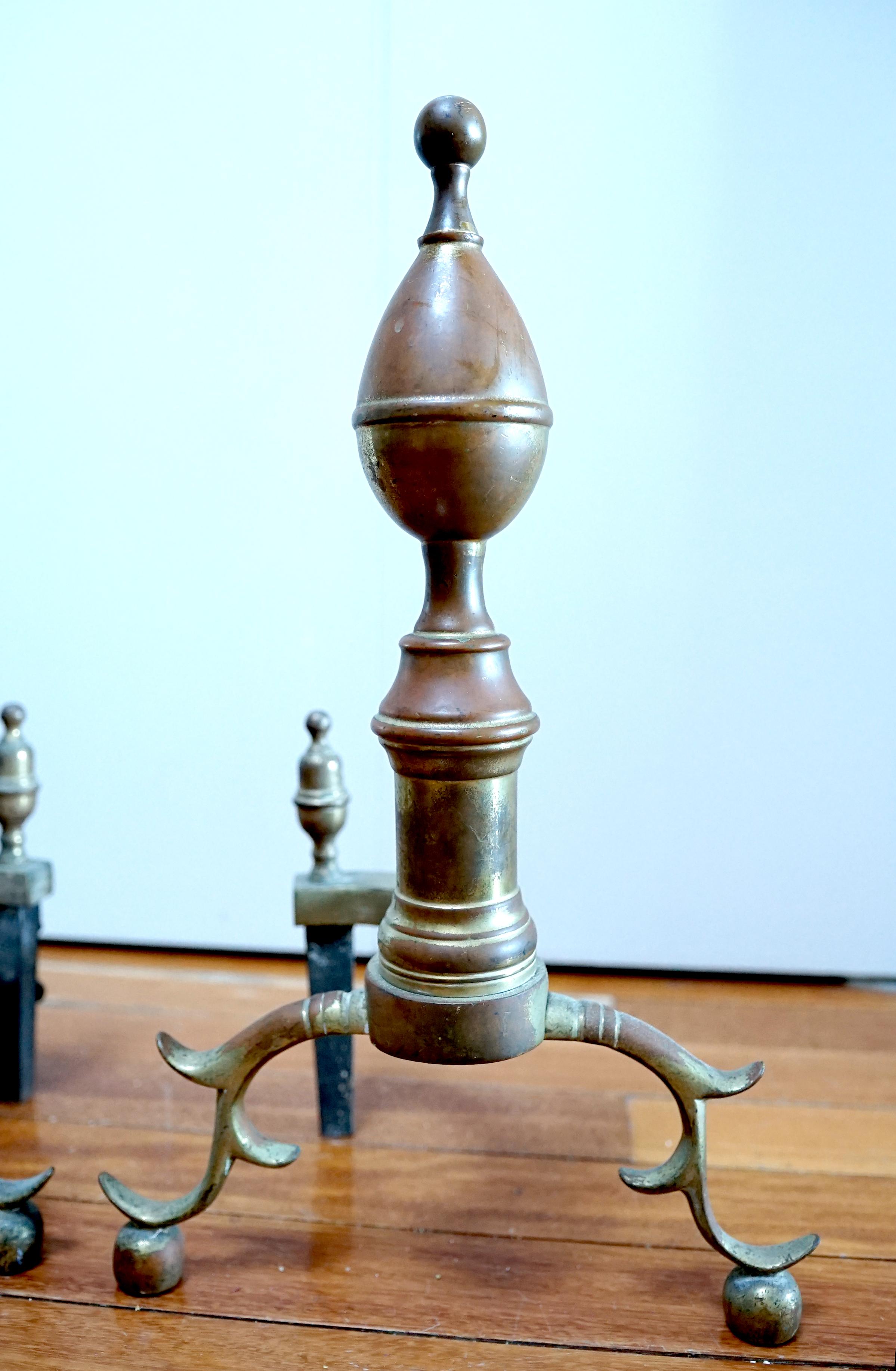 19th Century Lemon Top Antique Brass and Iron American Andirons   For Sale 6
