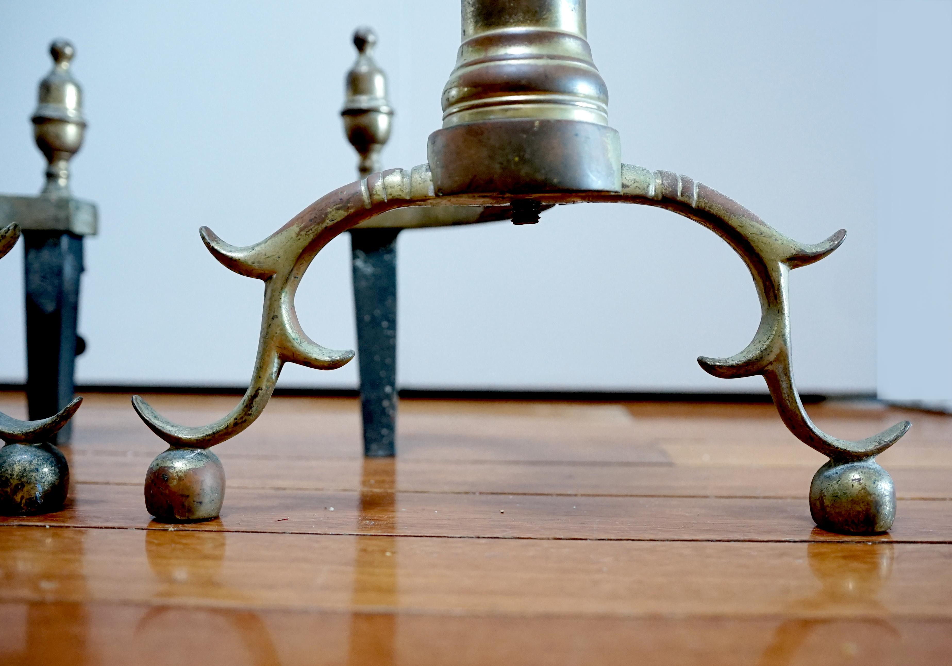 19th Century Lemon Top Antique Brass and Iron American Andirons   For Sale 7