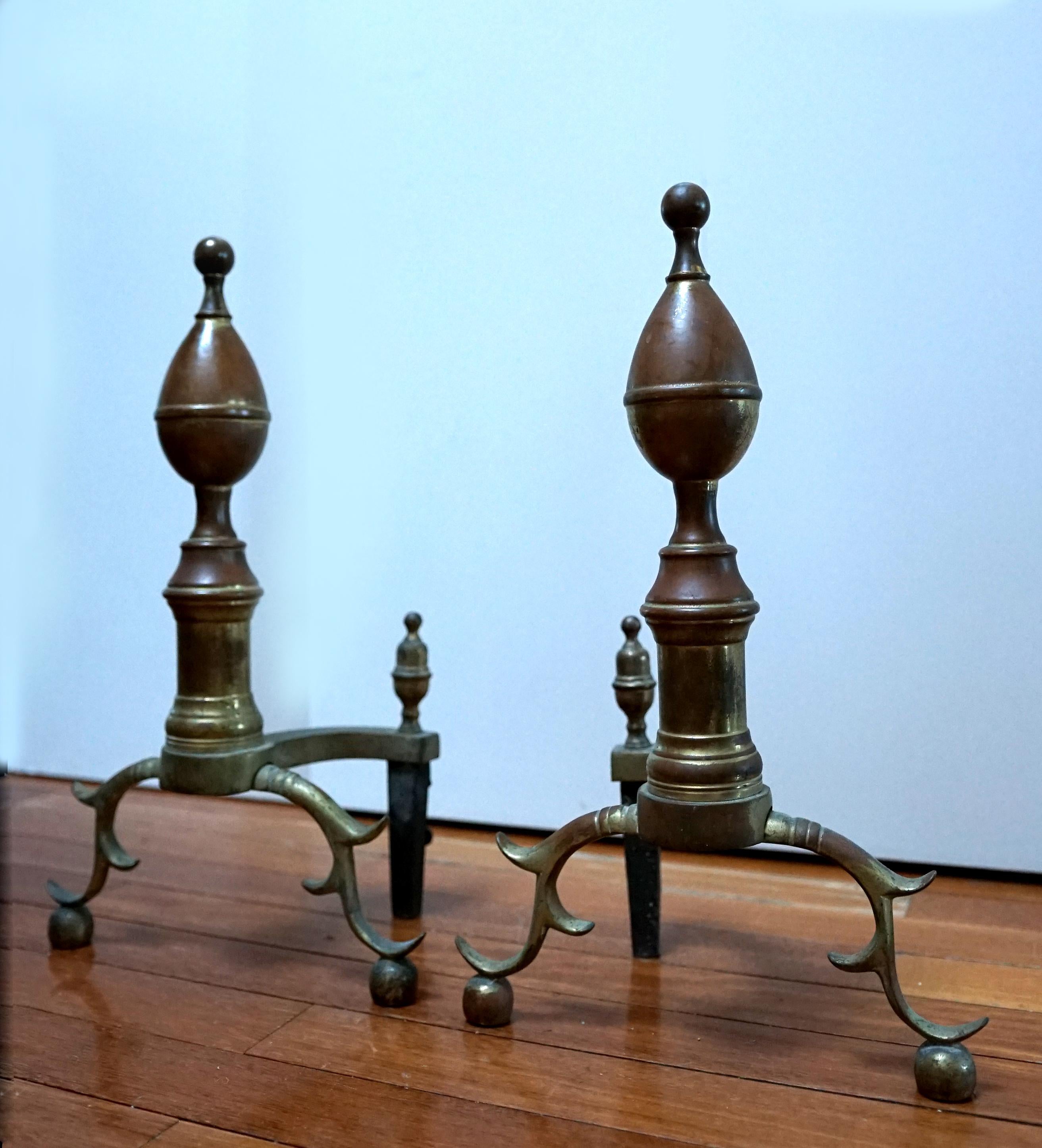 19th Century Lemon Top Antique Brass and Iron American Andirons   For Sale 8