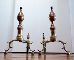 19th Century Lemon Top Antique Brass and Iron American Andirons