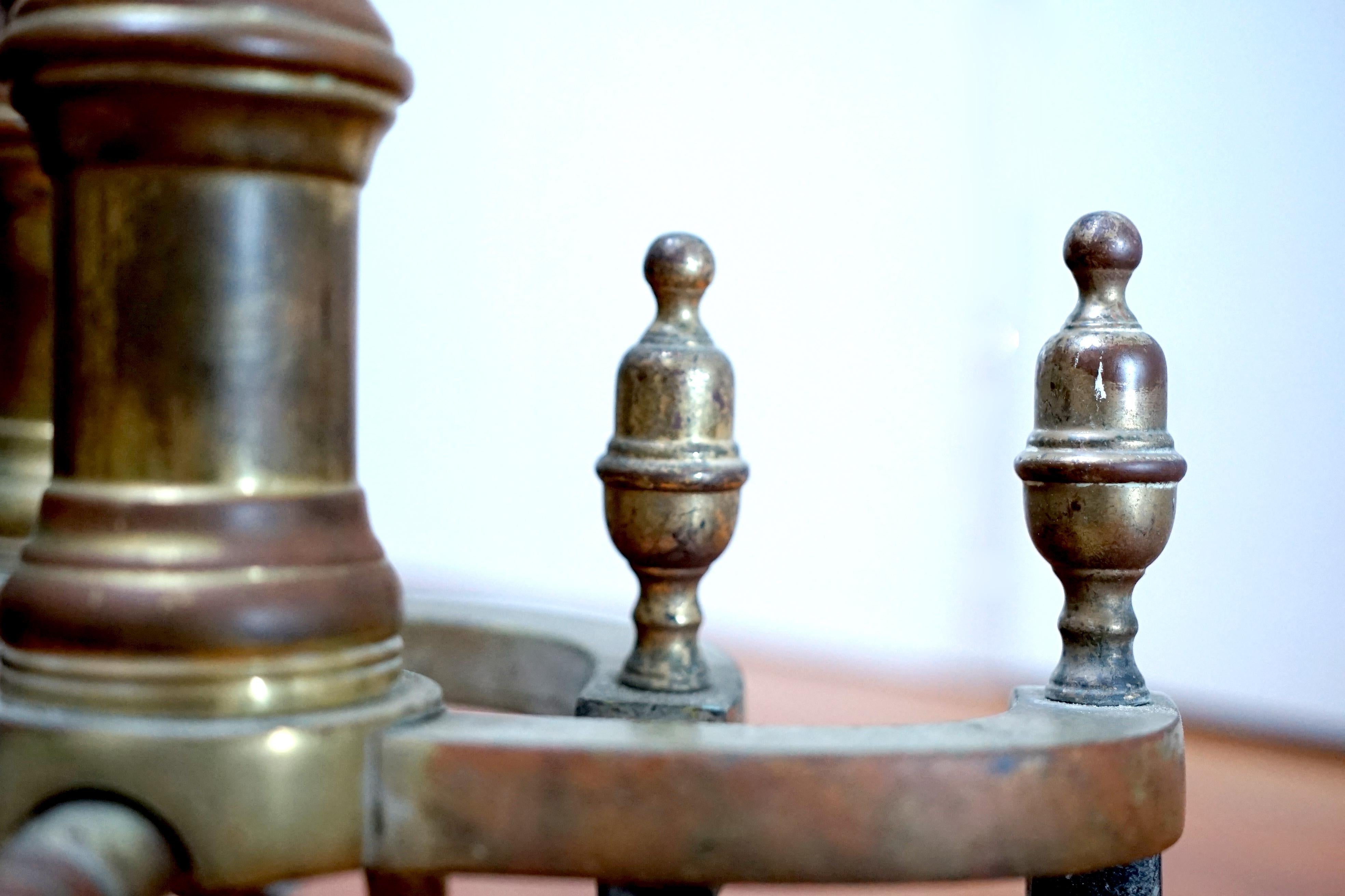 19th Century Lemon Top Antique Brass and Iron American Andirons   For Sale 3