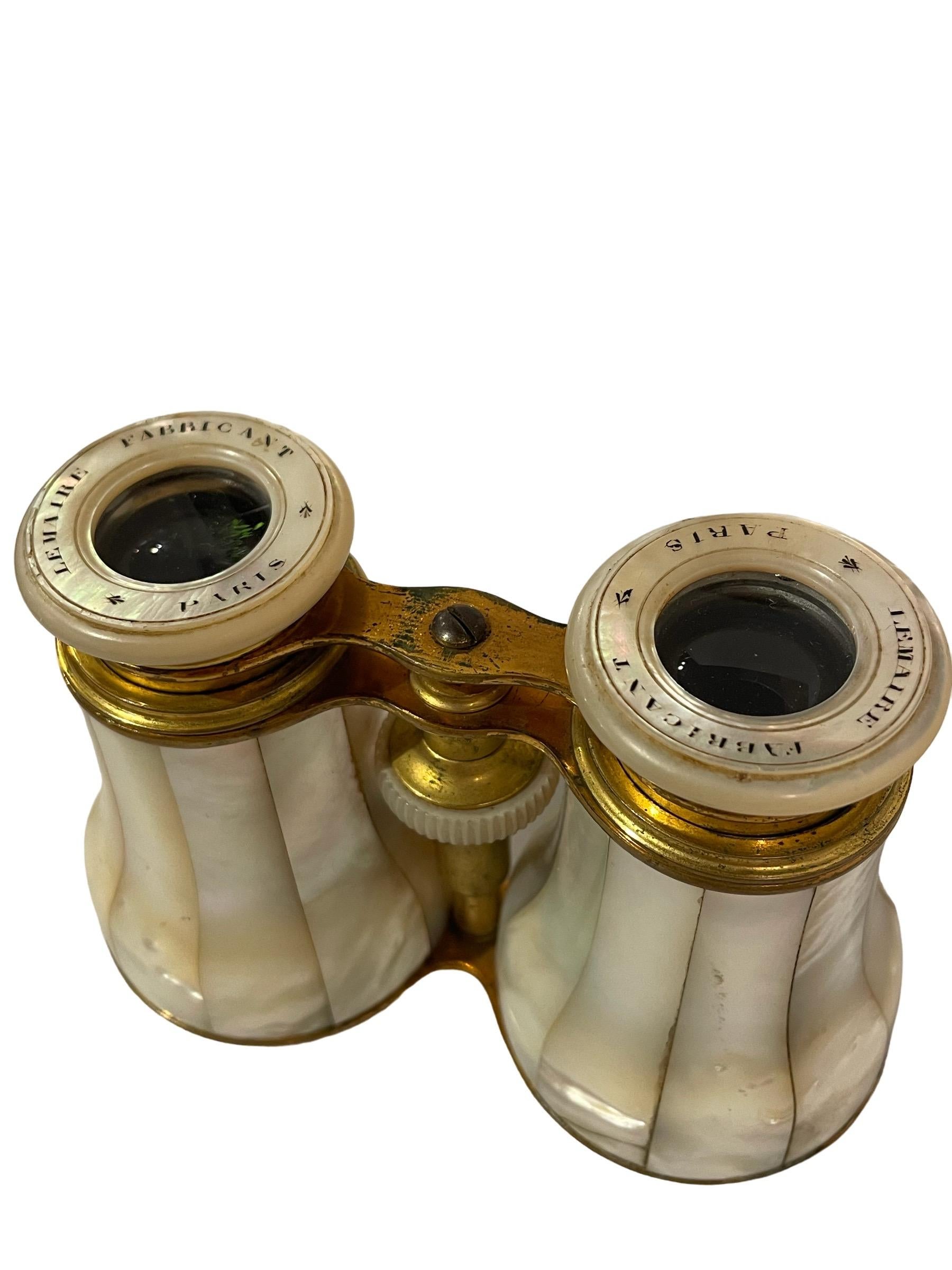 Women's or Men's 19th Century Antique Brass and Mother of Pearl Opera Glasses