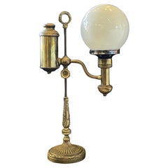 19th Century Antique Brass Rise & Fall Converted Oil Lamp