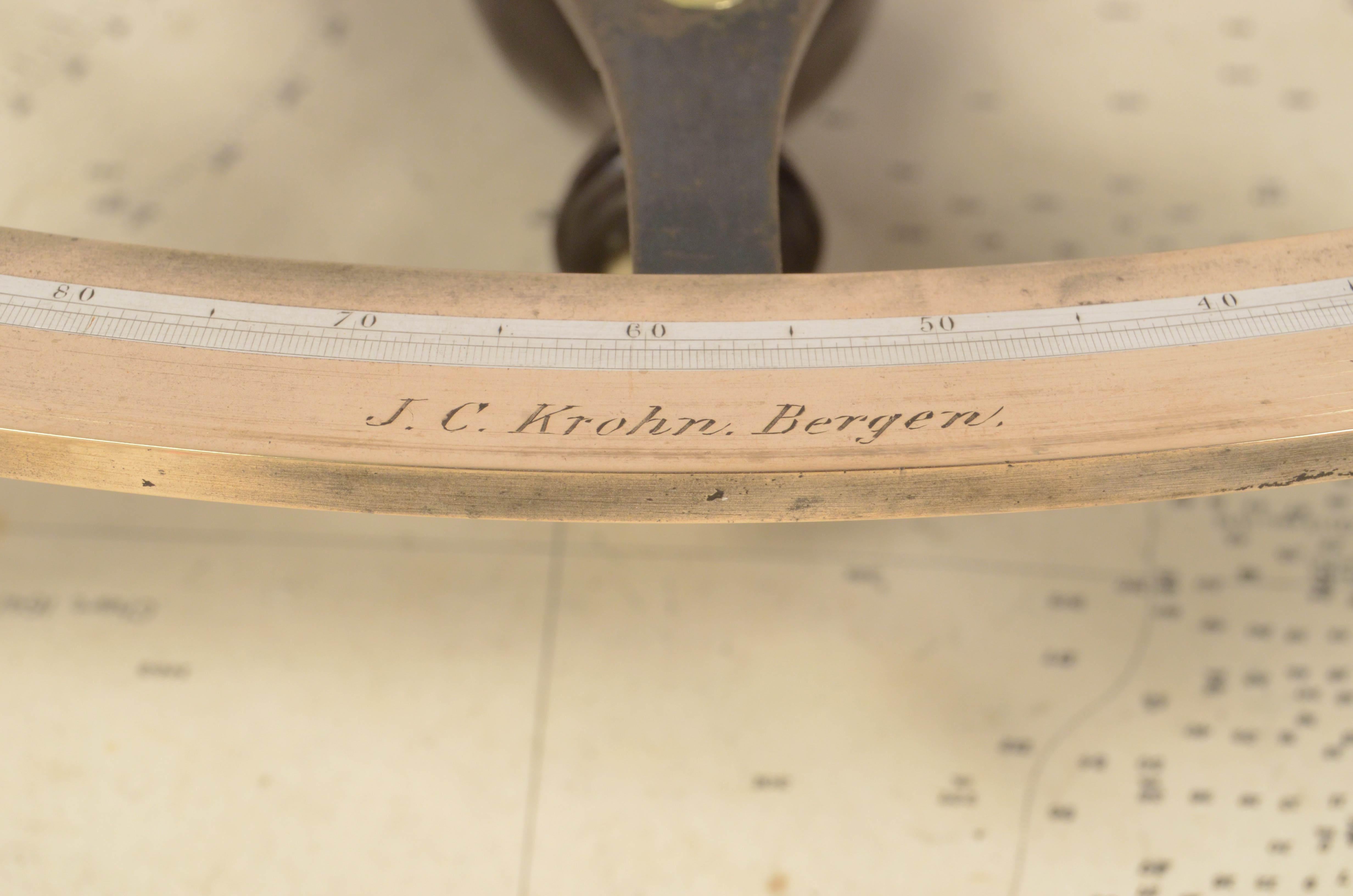 19th Century Antique Brass Sextant Signed J.C. Krohn Bergen Maritime Navigation 7
