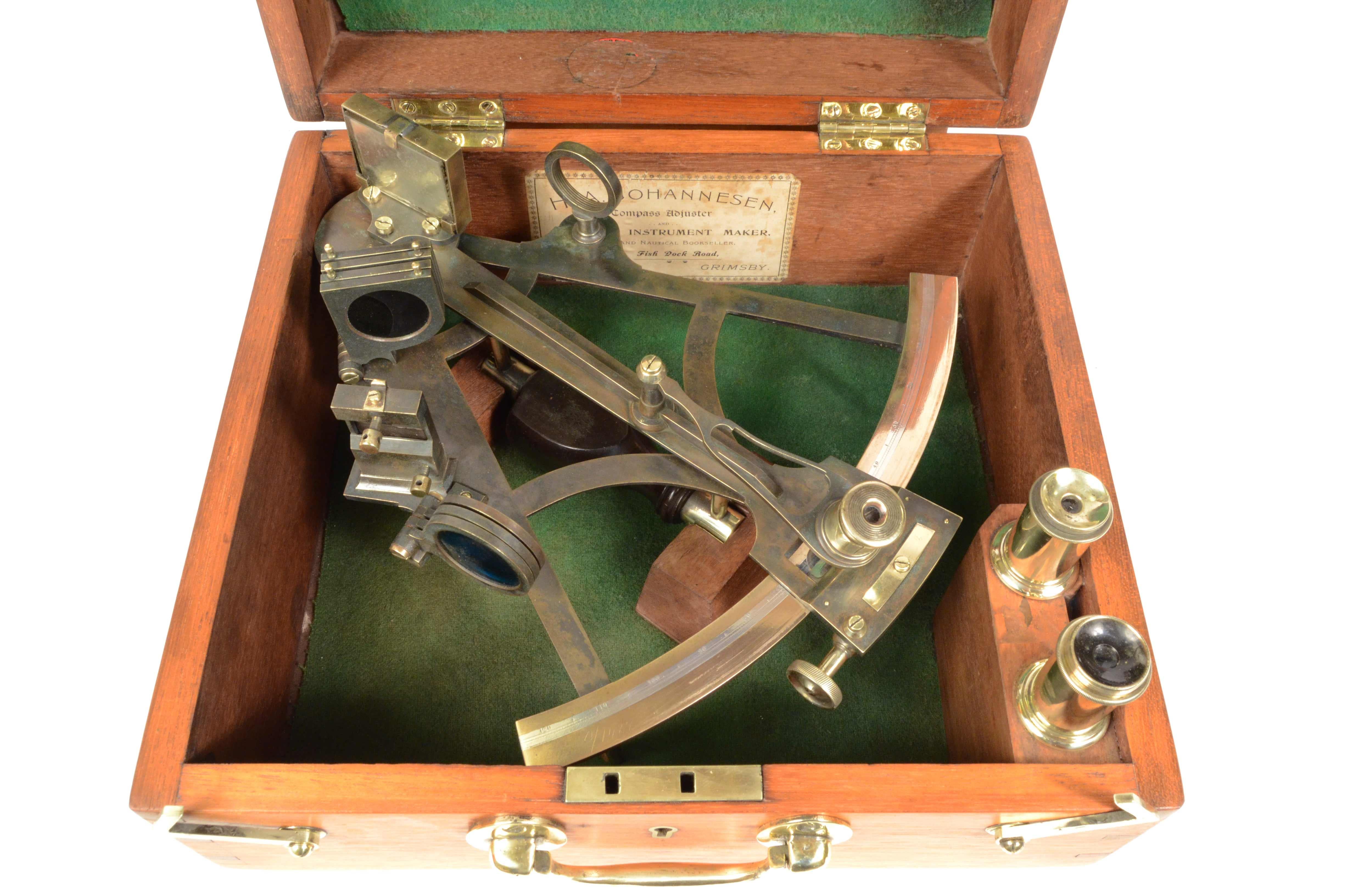 19th Century Antique Brass Sextant Signed J.C. Krohn Bergen Maritime Navigation 12