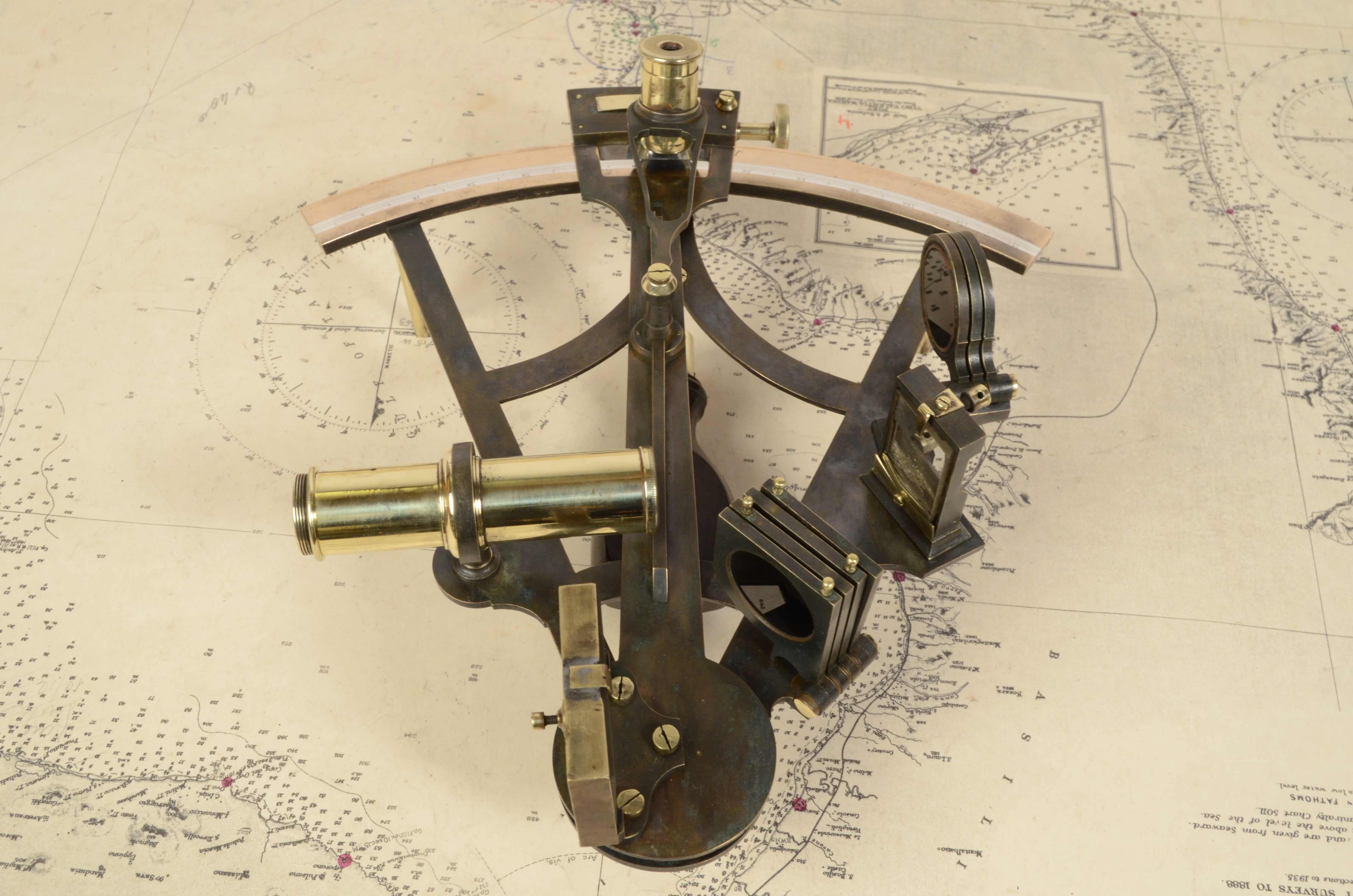 19th Century Antique Brass Sextant Signed J.C. Krohn Bergen Maritime Navigation 3