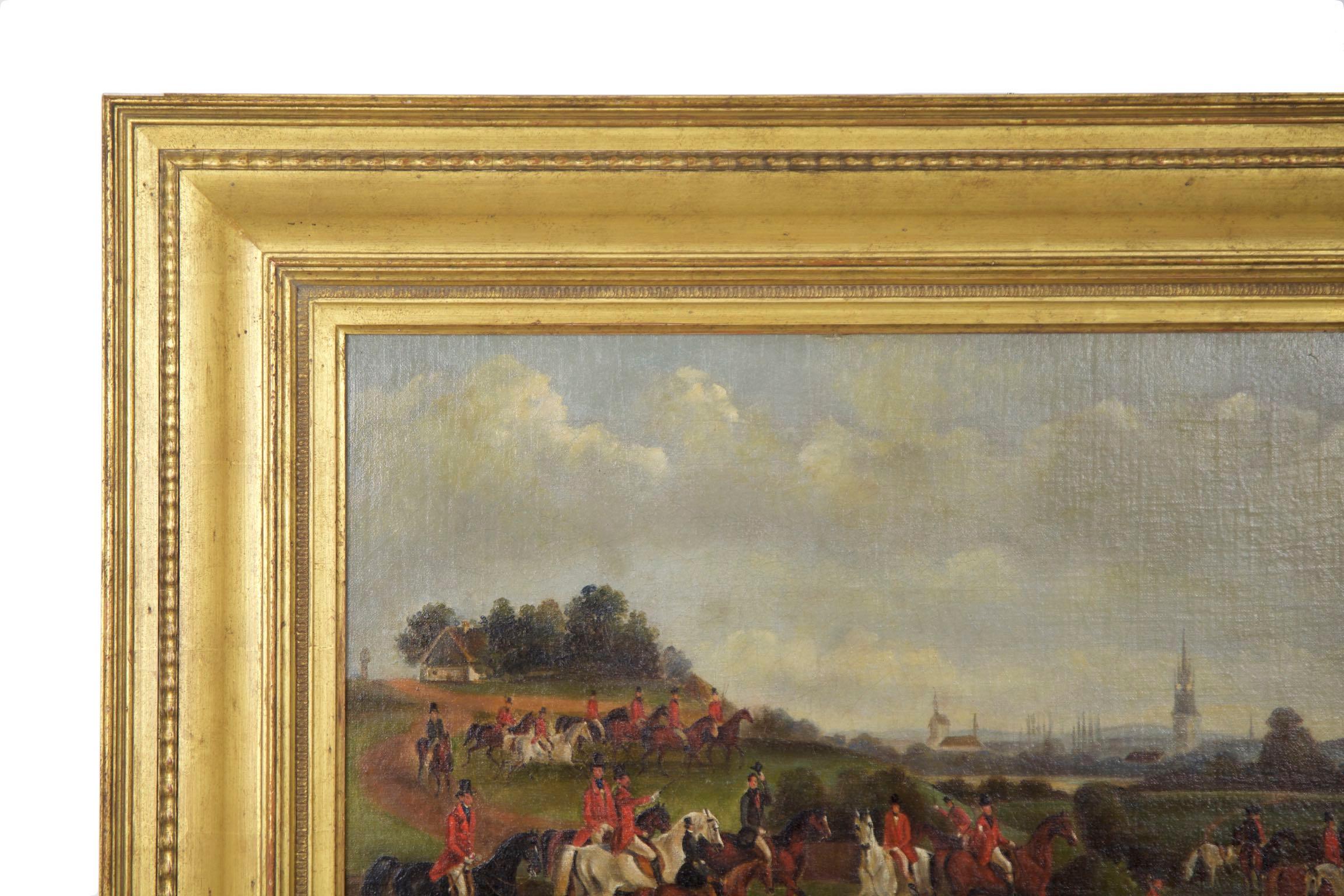 19th Century Antique British Hunt Scene Landscape Painting by T. Gassner 8