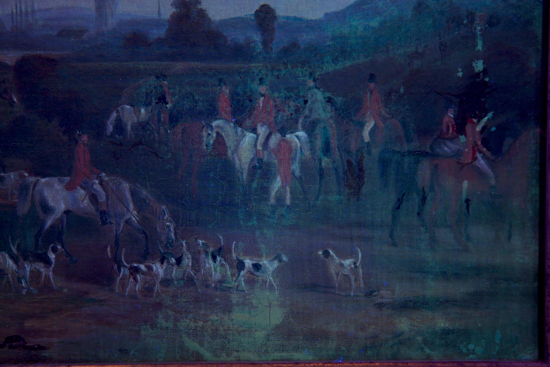 19th Century Antique British Hunt Scene Landscape Painting by T. Gassner 15