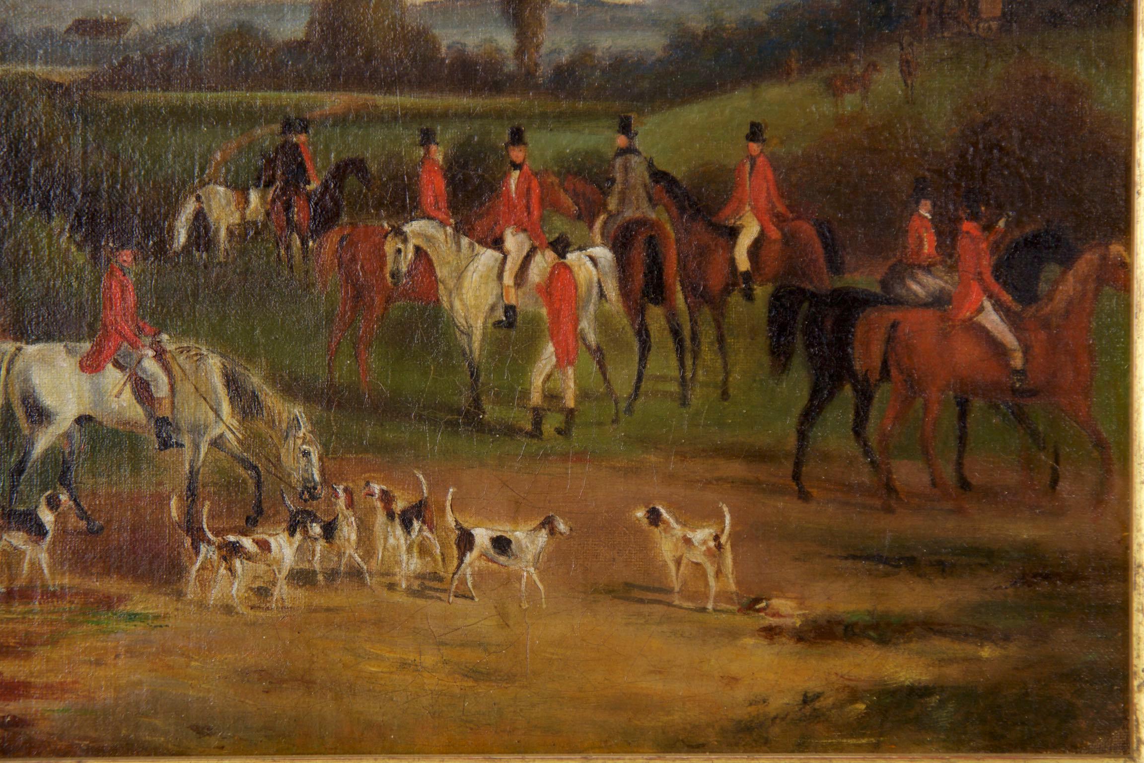 19th Century Antique British Hunt Scene Landscape Painting by T. Gassner 1
