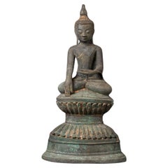 Antike burmesische Buddha-Statue aus Bronze aus Burma aus dem 19. Jahrhundert