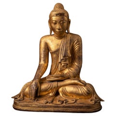 19th century antique bronze Burmese Mandalay Buddha in Bhumisparsha Mudra