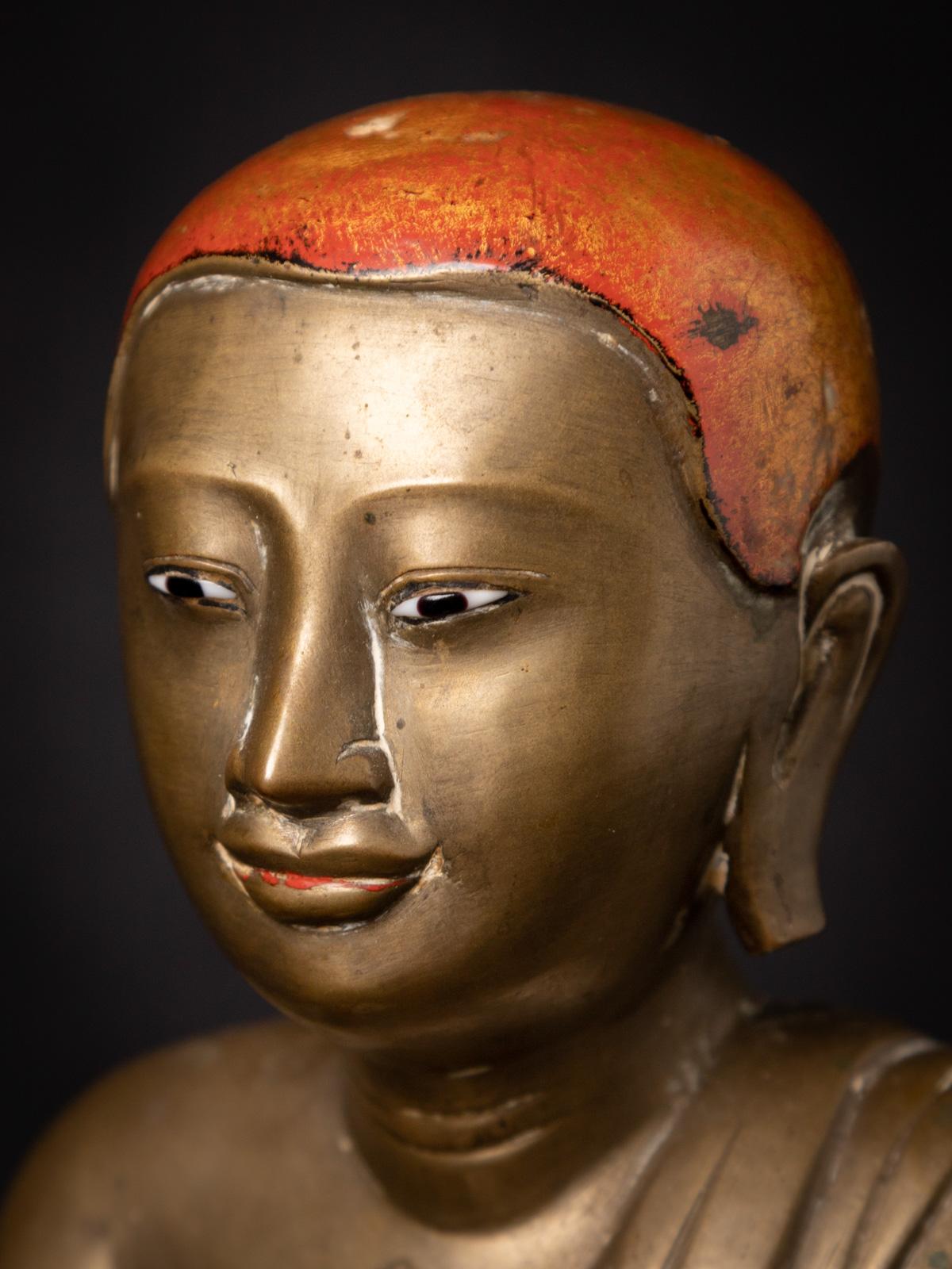 Antike burmesische Monk-Statue aus Bronze des 19. Jahrhunderts in Namaskara Mudra im Angebot 7