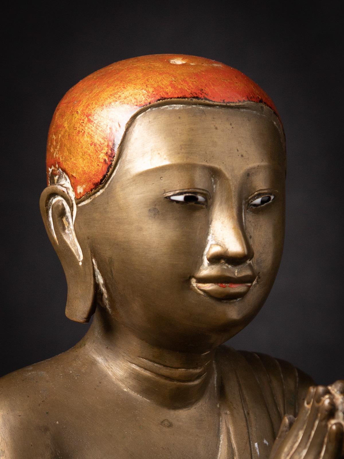 Antike burmesische Monk-Statue aus Bronze des 19. Jahrhunderts in Namaskara Mudra im Zustand „Gut“ im Angebot in DEVENTER, NL