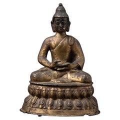 19th century Antique bronze Nepali Buddha statue in Bhumisparsha Mudra