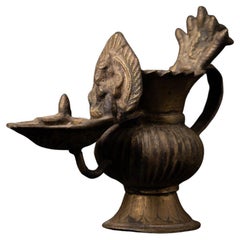 19th century antique bronze Nepali Oil lamp w/ Ganesha figure - OriginalBuddhas