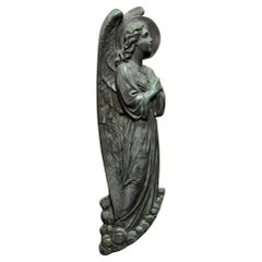 Siglo XIX Bronce Antiguo Ángel Orante Brazos Cruzados