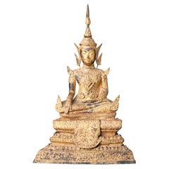 19th century antique bronze Thai Rattanakosin Buddha in Bhumisparsha Mudra 