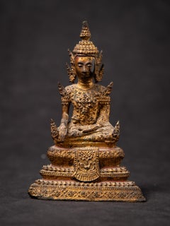 19. Jahrhundert Antike thailändische Rattanakosin-Buddha-Statue aus Bronze