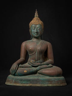19th century Antique bronze Thai Sukhothai Buddha statue in Bhumisparsha Mudra