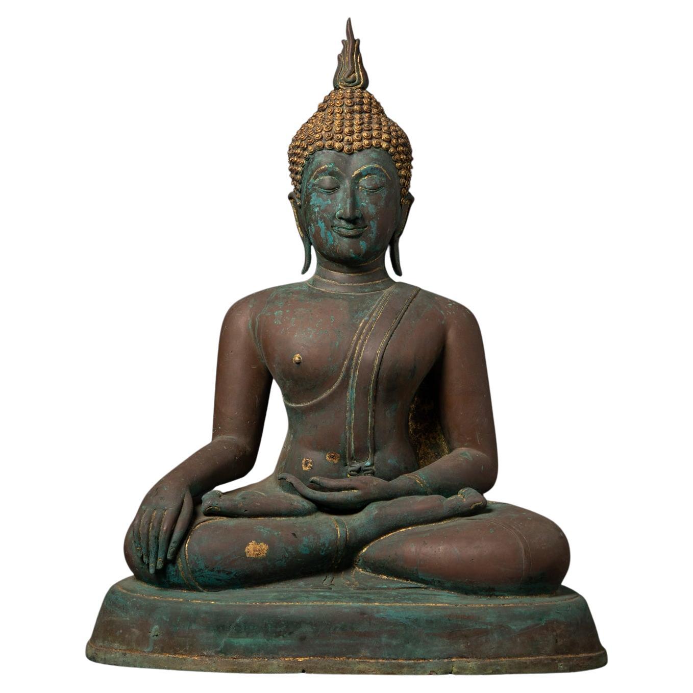 19th century Antique bronze Thai Sukhothai Buddha statue in Bhumisparsha Mudra