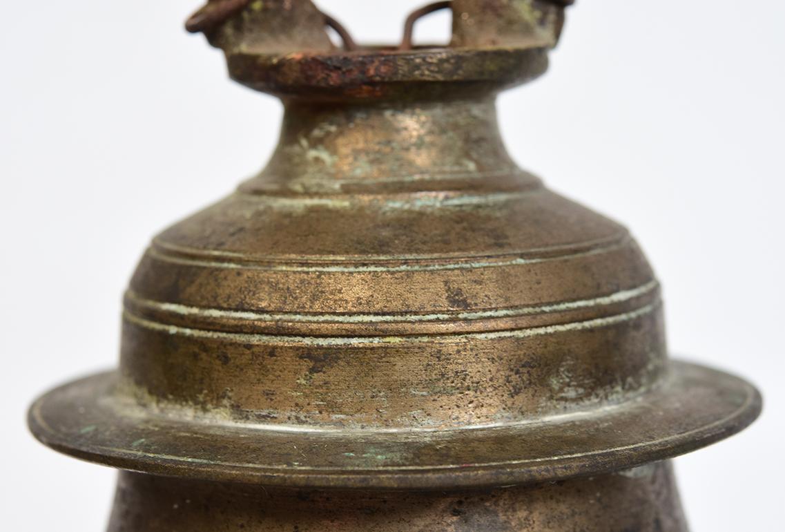 Hand-Carved 19th Century, Antique Burmese Bronze Bell with Stand For Sale