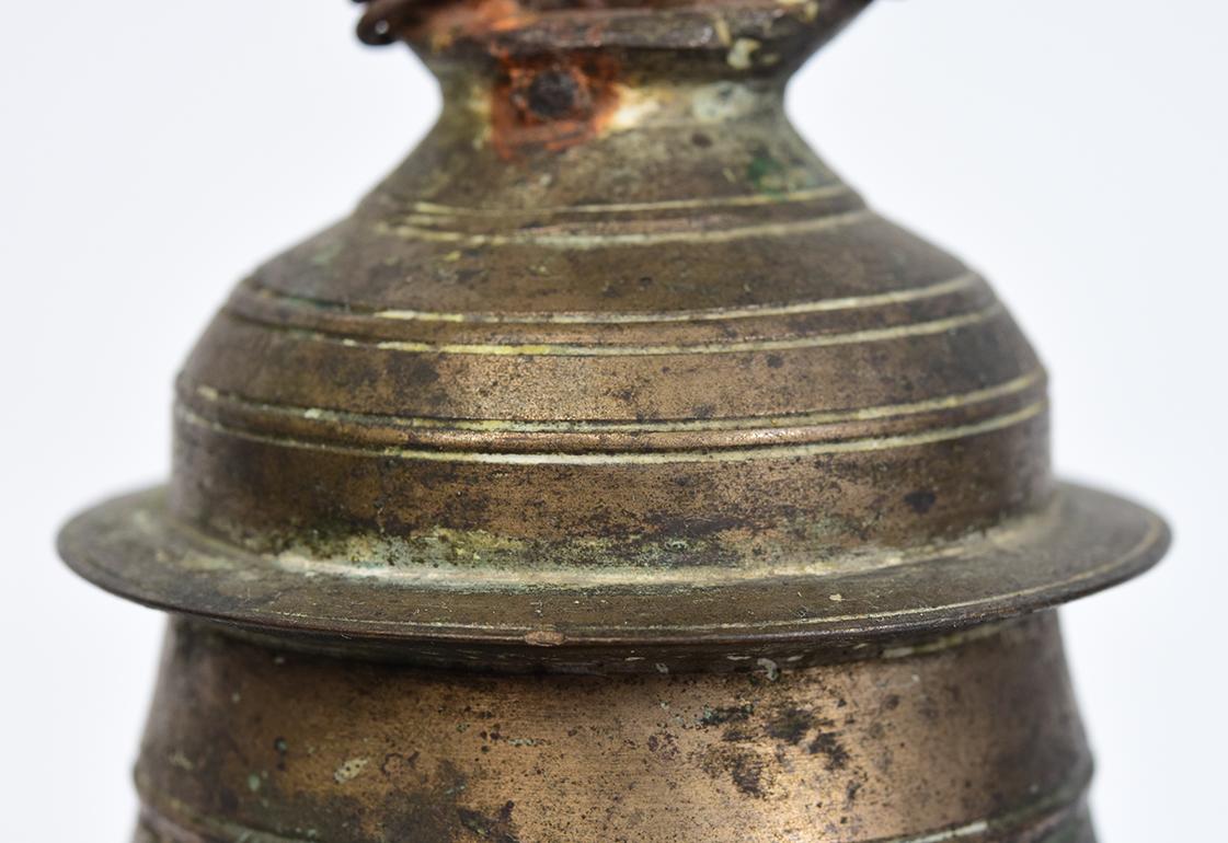 Hand-Carved 19th Century, Antique Burmese Bronze Bell with Stand For Sale