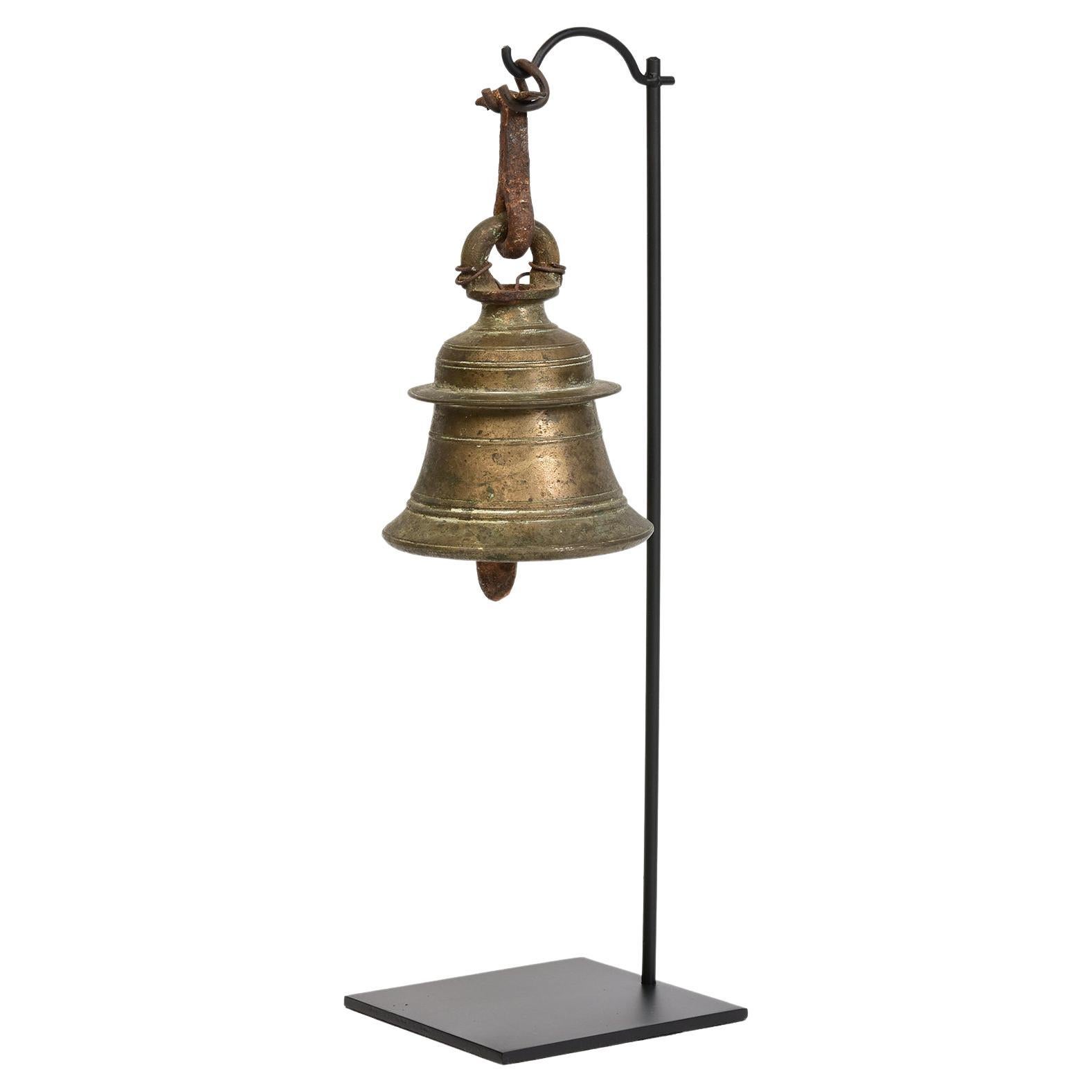 19th Century, Antique Burmese Bronze Bell with Stand
