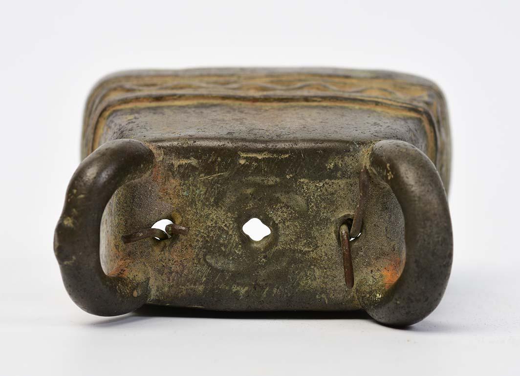 19th Century, Antique Burmese Bronze Cow Bell with Stand For Sale 5