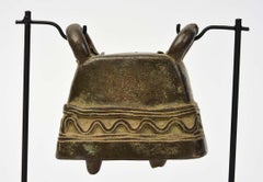 19th Century, Antique Burmese Bronze Cow Bell with Stand