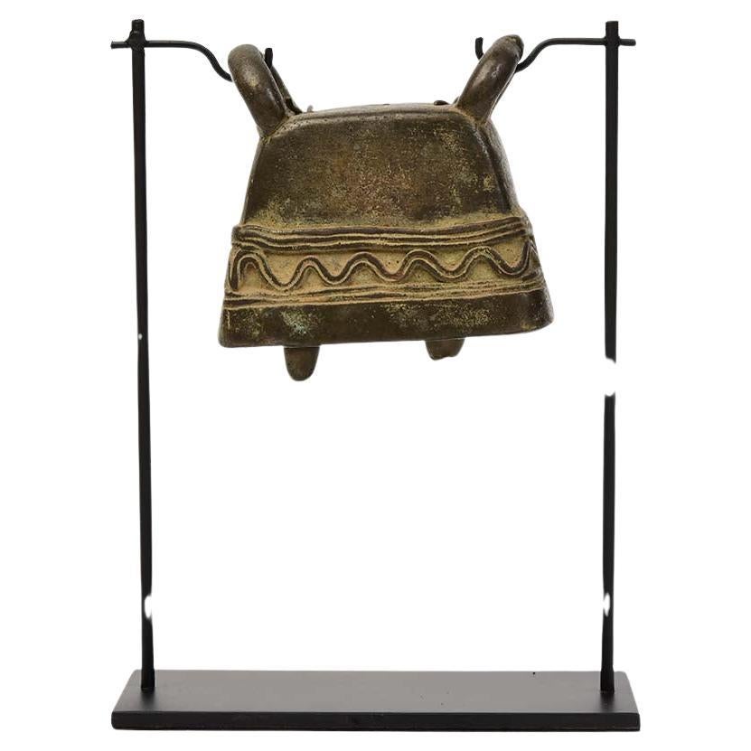 19th Century, Antique Burmese Bronze Cow Bell with Stand For Sale