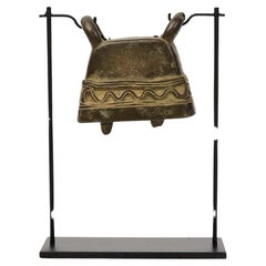 19th Century, Used Burmese Bronze Cow Bell with Stand