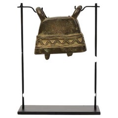 19th Century, Antique Burmese Bronze Cow Bell with Stand